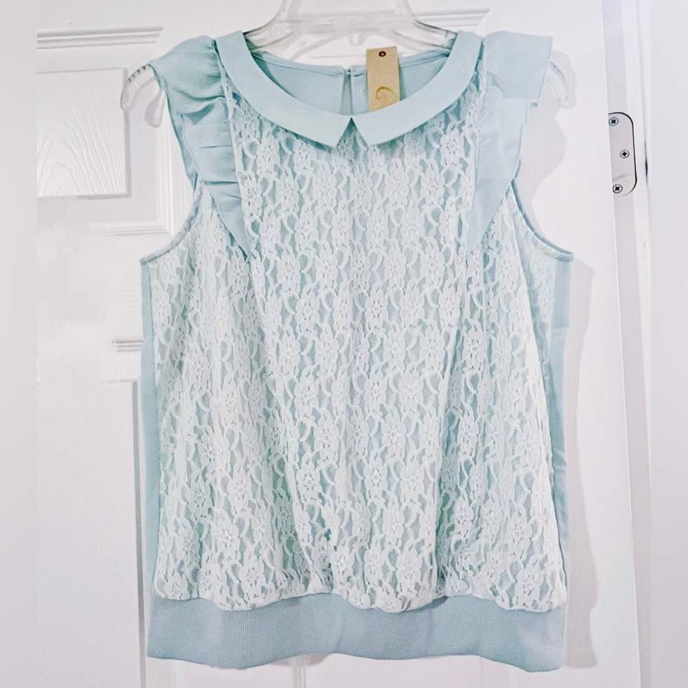 Hime Gyaru J-fashion Ryosan Lace Sleeveless Top - Light Blue